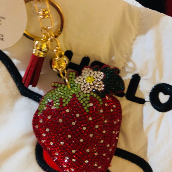 Just in NWT Hello Kitty Puffer Tote with Strawberry bling charm - Picture 3 of 5